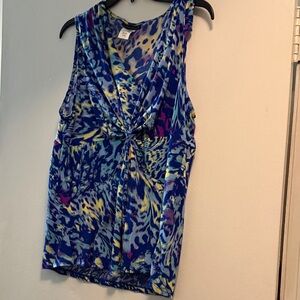 Attention Blue and Yellow Patterned Sleeveless Blouse